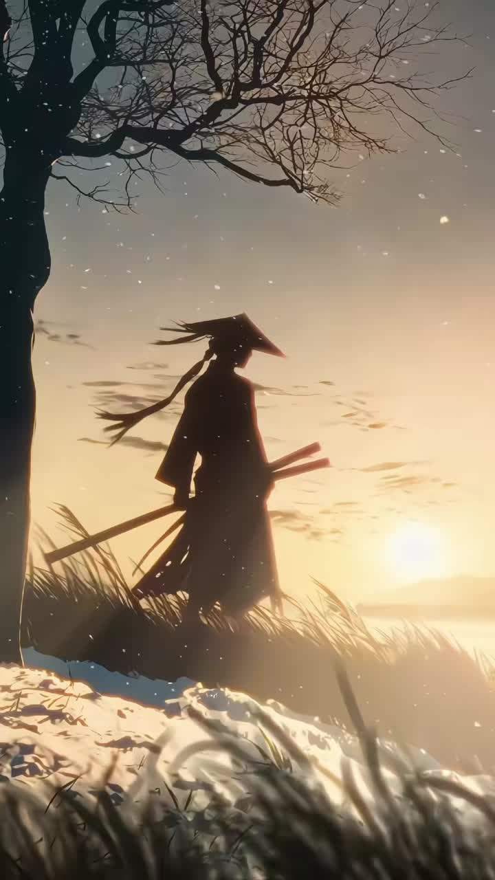 Solitary Figure in Snowy Tranquility Download Wallpapers