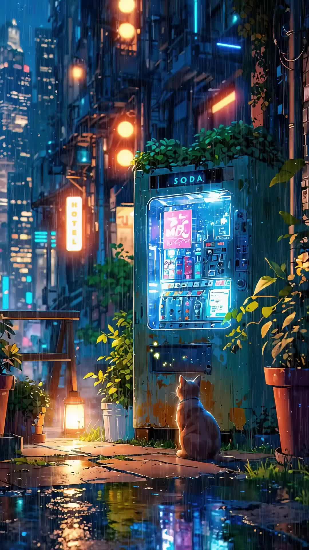 Urban Cat Amid Neon Glow Download Wallpapers