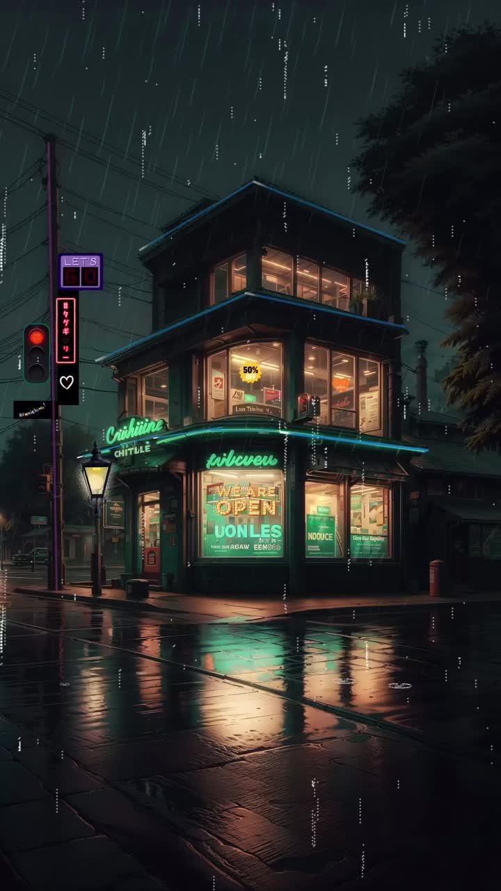 Neon Rainy Nightscape Download Wallpapers