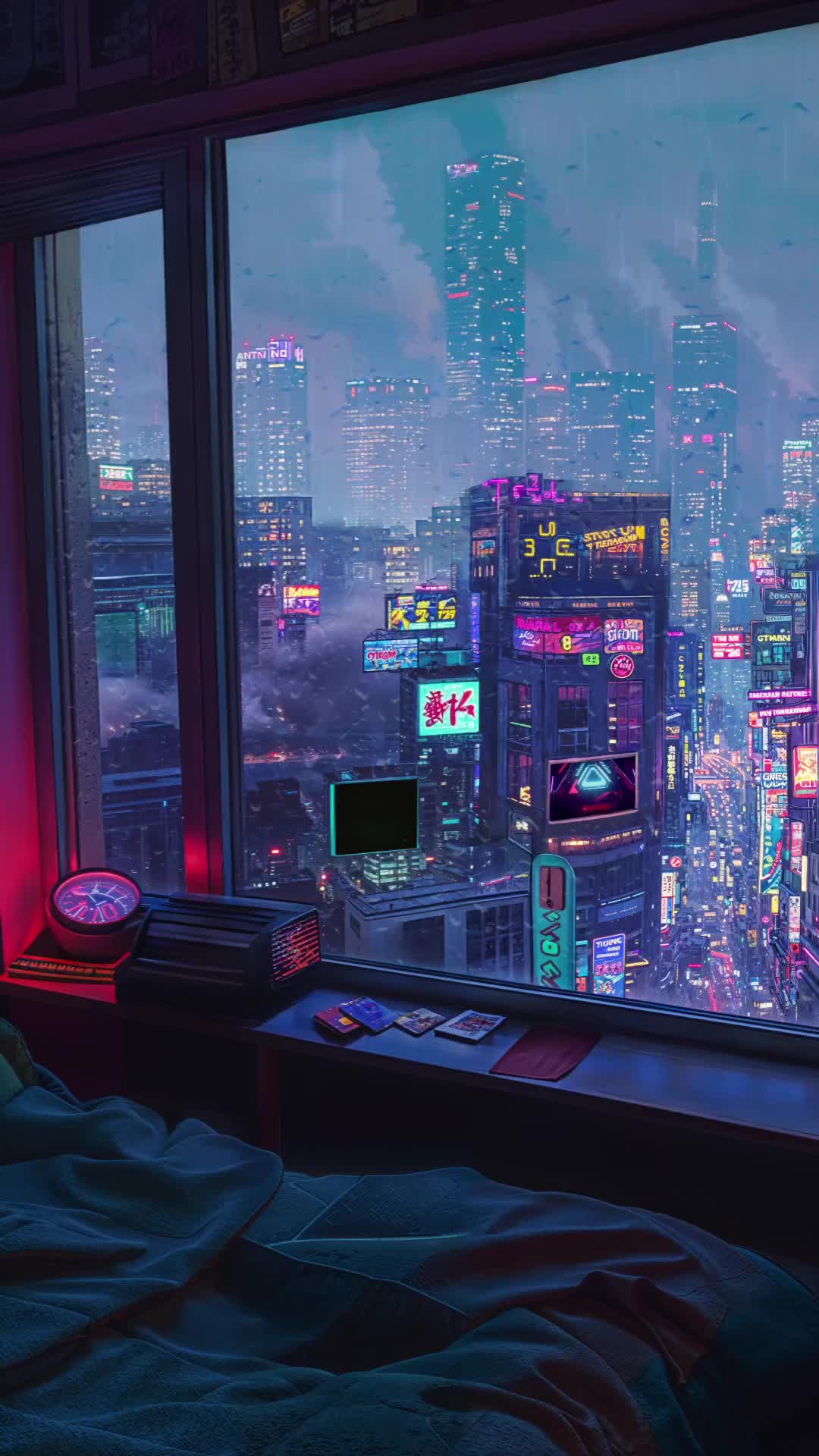 Neon Glow Cityscape Bedroom Download Wallpapers