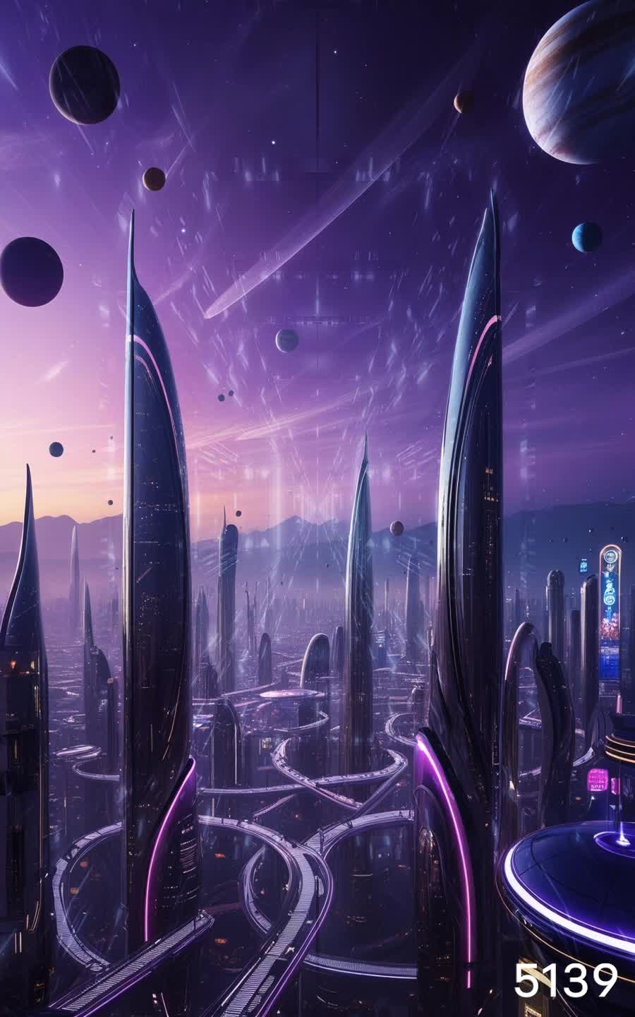 Futuristic City Planets Skyline Download Wallpapers