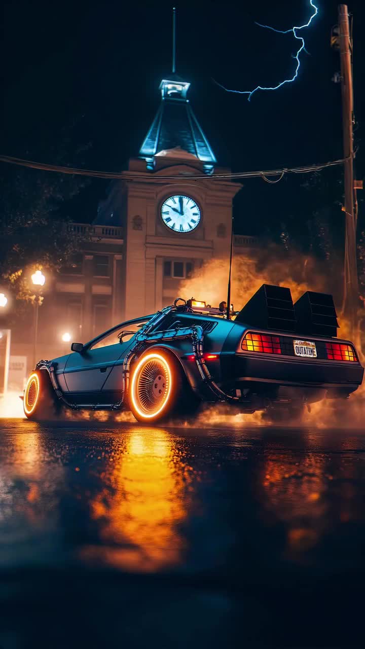 Retro Ride: DeLorean in Neon Glow Download Wallpapers