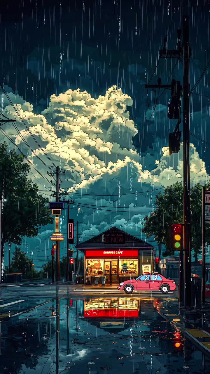 Crimson Drive in the Rain Download Wallpapers
