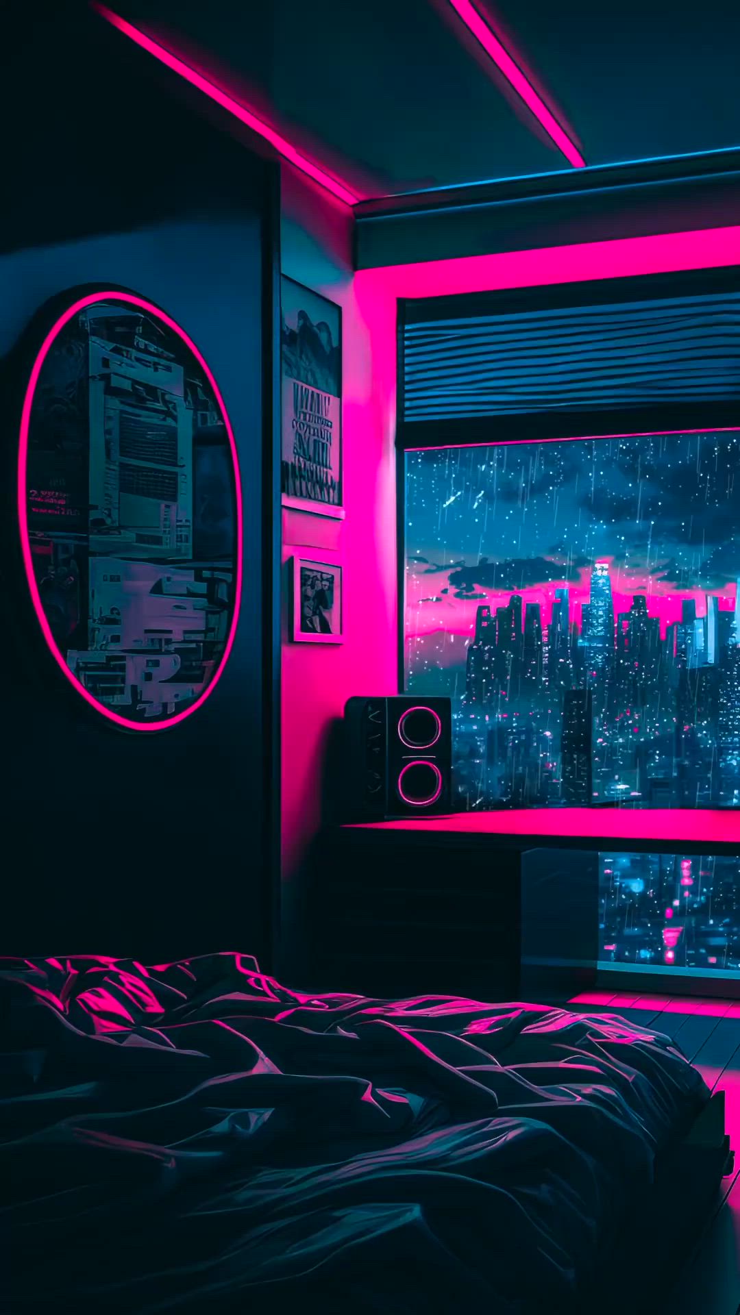 Neon Glow Through Urban Glass Download Wallpapers