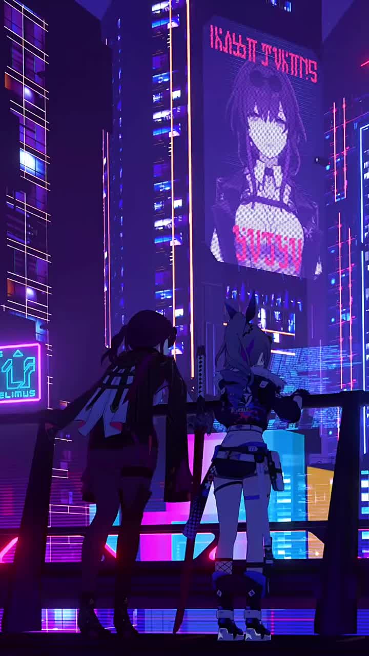 Neon Alley Duo Cyberpunk Shadows Glowing Urban Stance Download Wallpapers