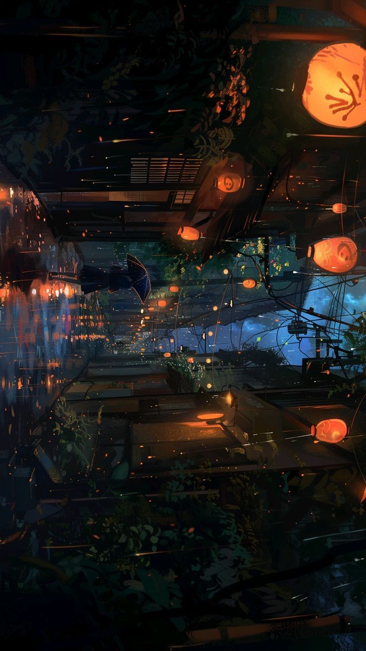 Neon City with Floating Gardens Download Wallpapers