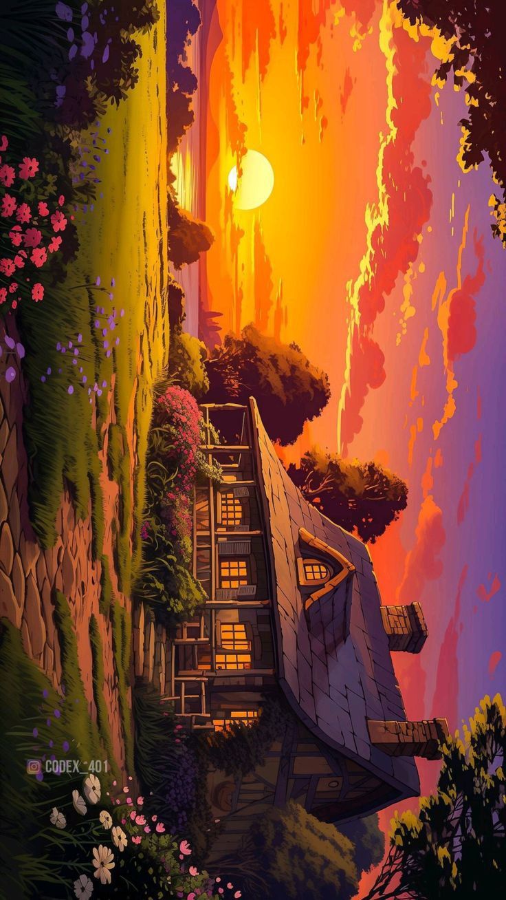 Cliffside Sunset Anime Scene Download Wallpapers