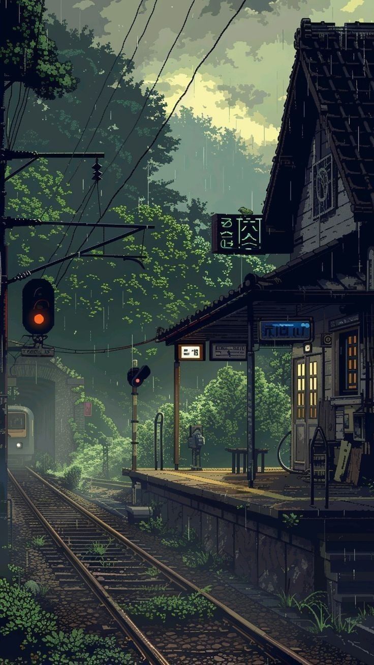 Forest Train Station Anime Art Download Wallpapers