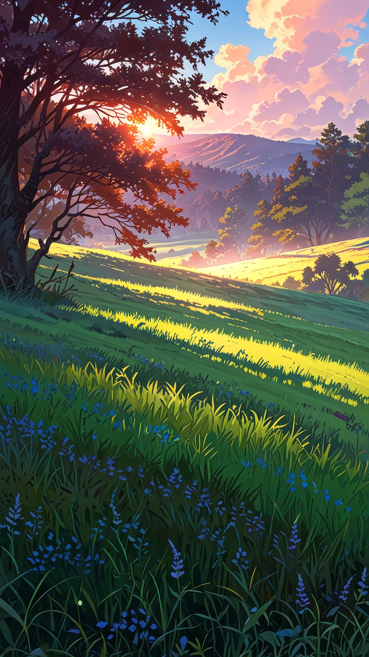 Serene Sunset Meadow Anime Scene Download Wallpapers