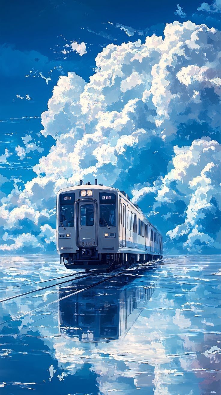 Anime Train Crossing Serene Waters Download Wallpapers
