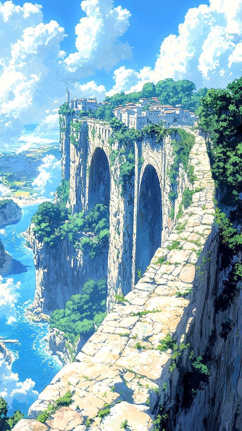 Serene Bridge Anime Landscape Download Wallpapers