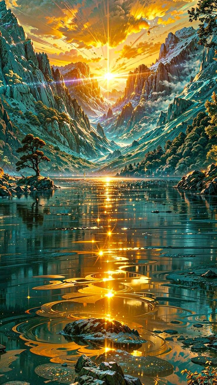 Serene Anime Mountain Sunrise Download Wallpapers