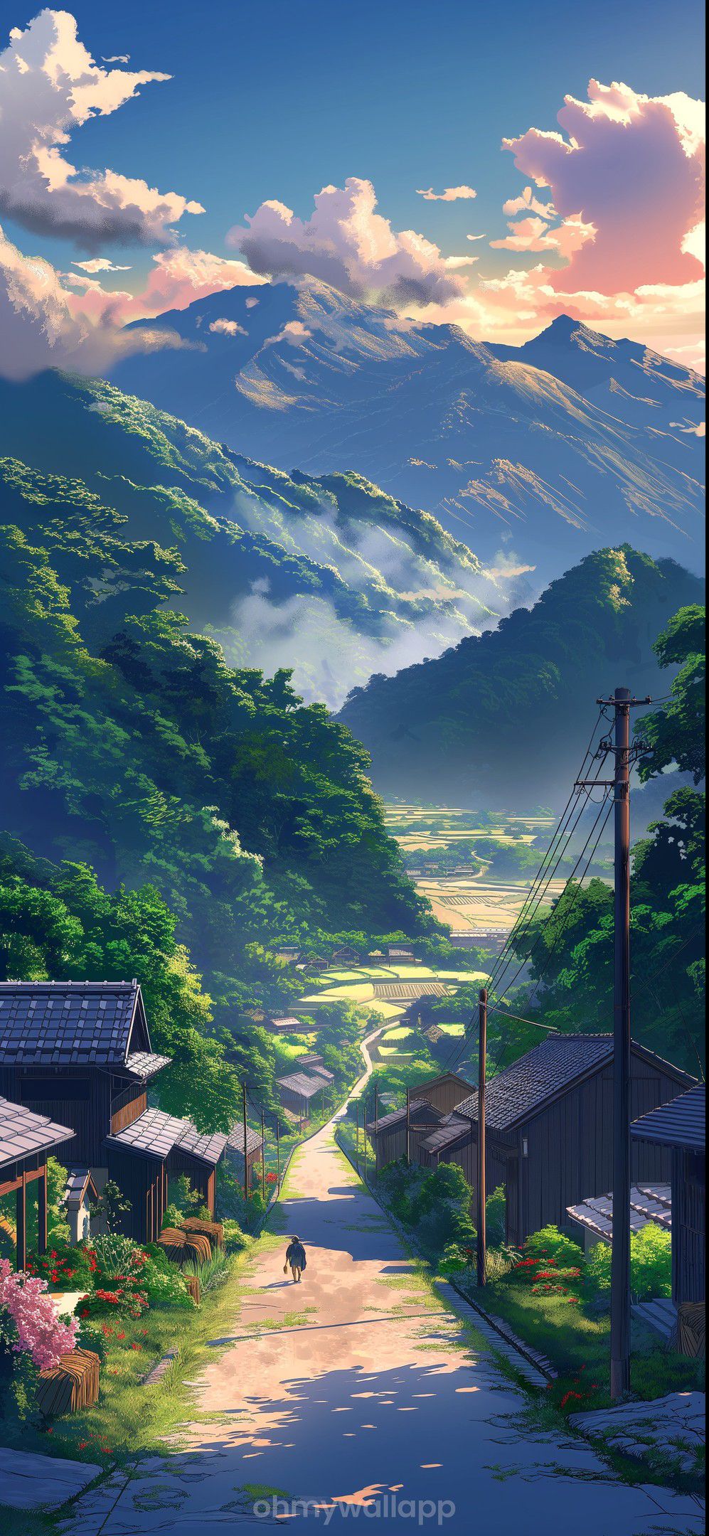 Serene Anime Mountain Village Walk Download Wallpapers