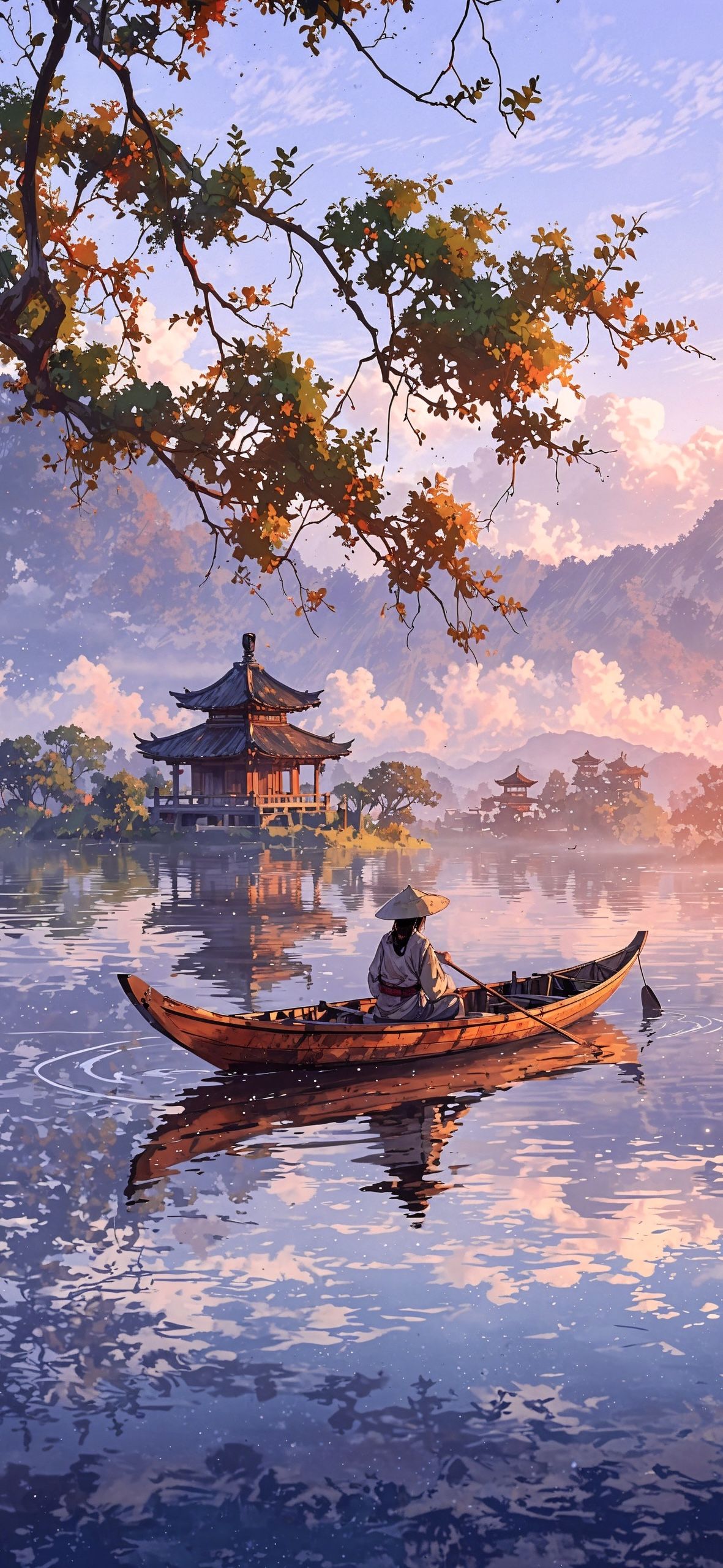 Serene Boatman Anime Landscape Download Wallpapers