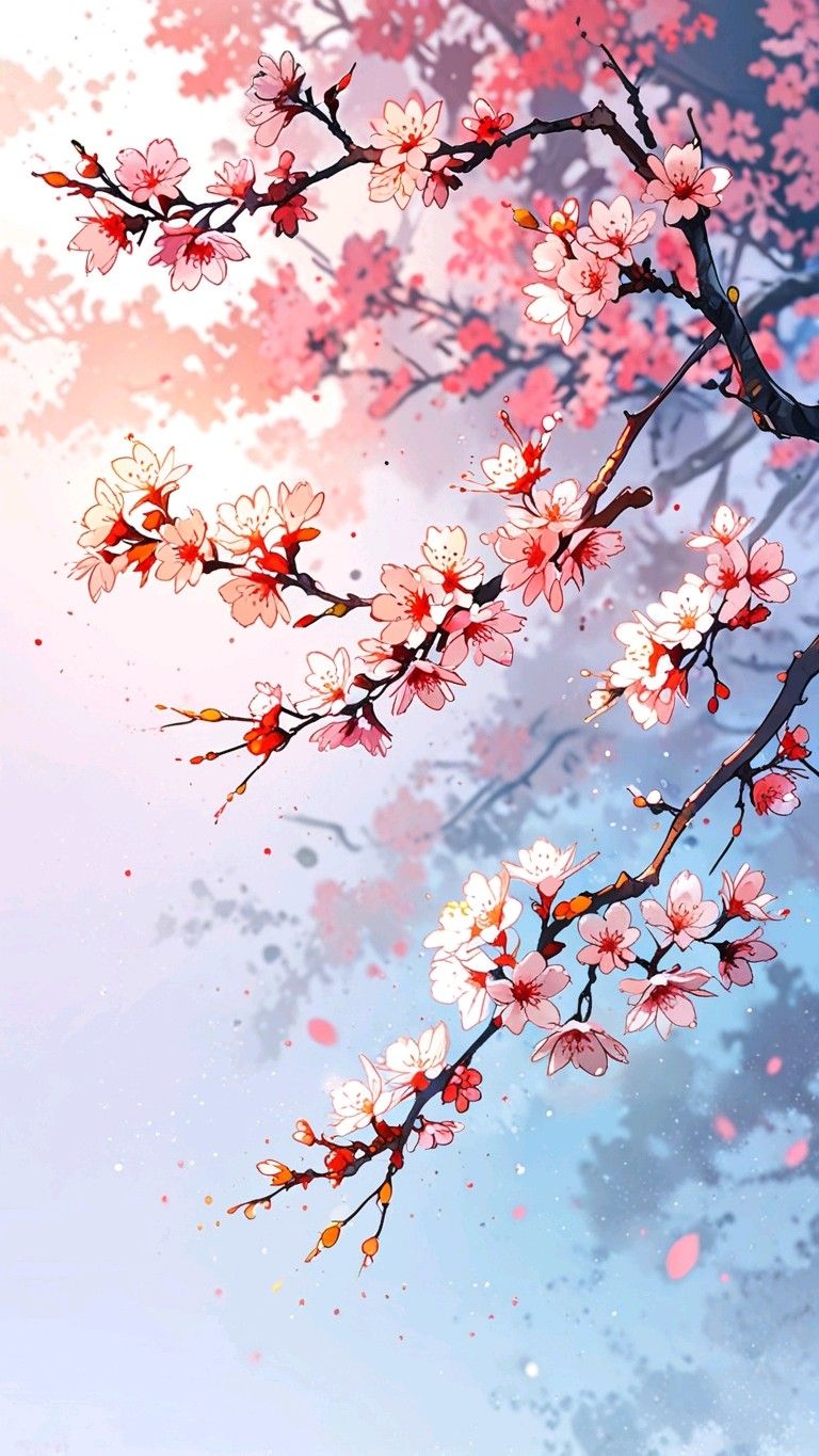 Pink Blossoms Under Blue Sky Download Wallpapers