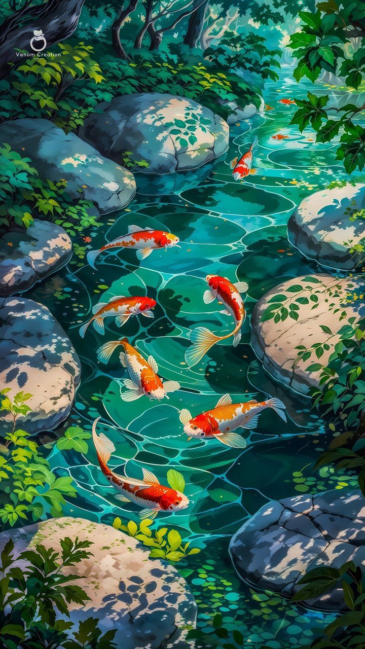 Vibrant Koi Pond Serenity Download Wallpapers