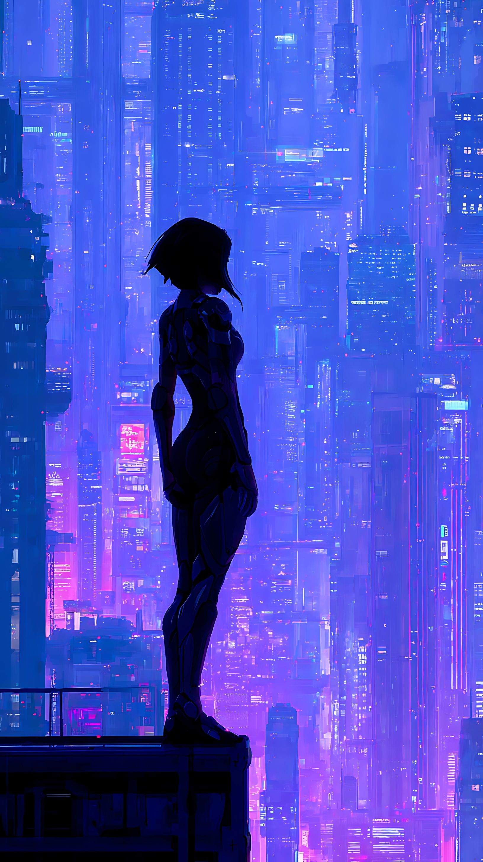 Urban Rooftop Cyberpunk Silhouette Download Wallpapers