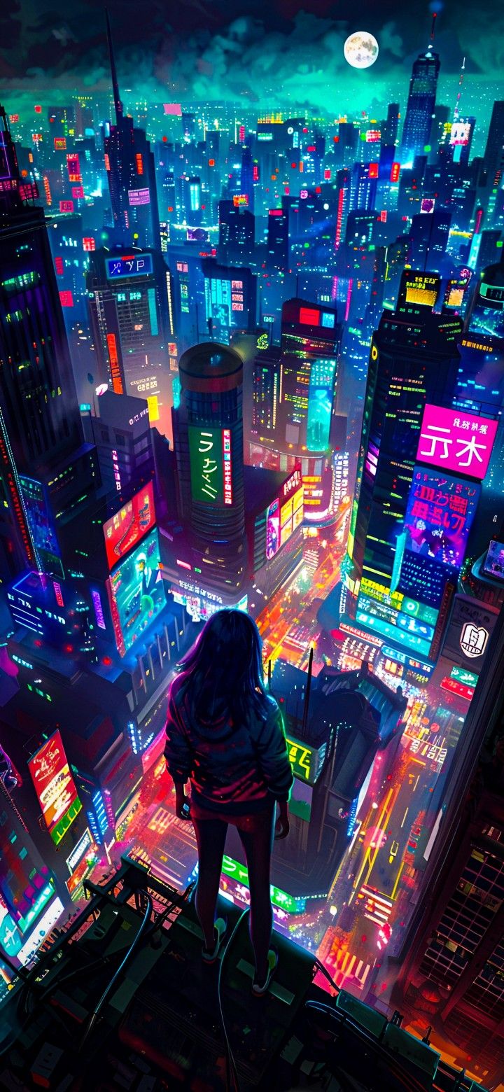 Neon City Skyline Nightscape Download Wallpapers