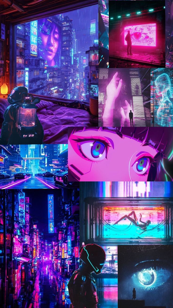 Neon Cityscape Nightlife Collage Download Wallpapers