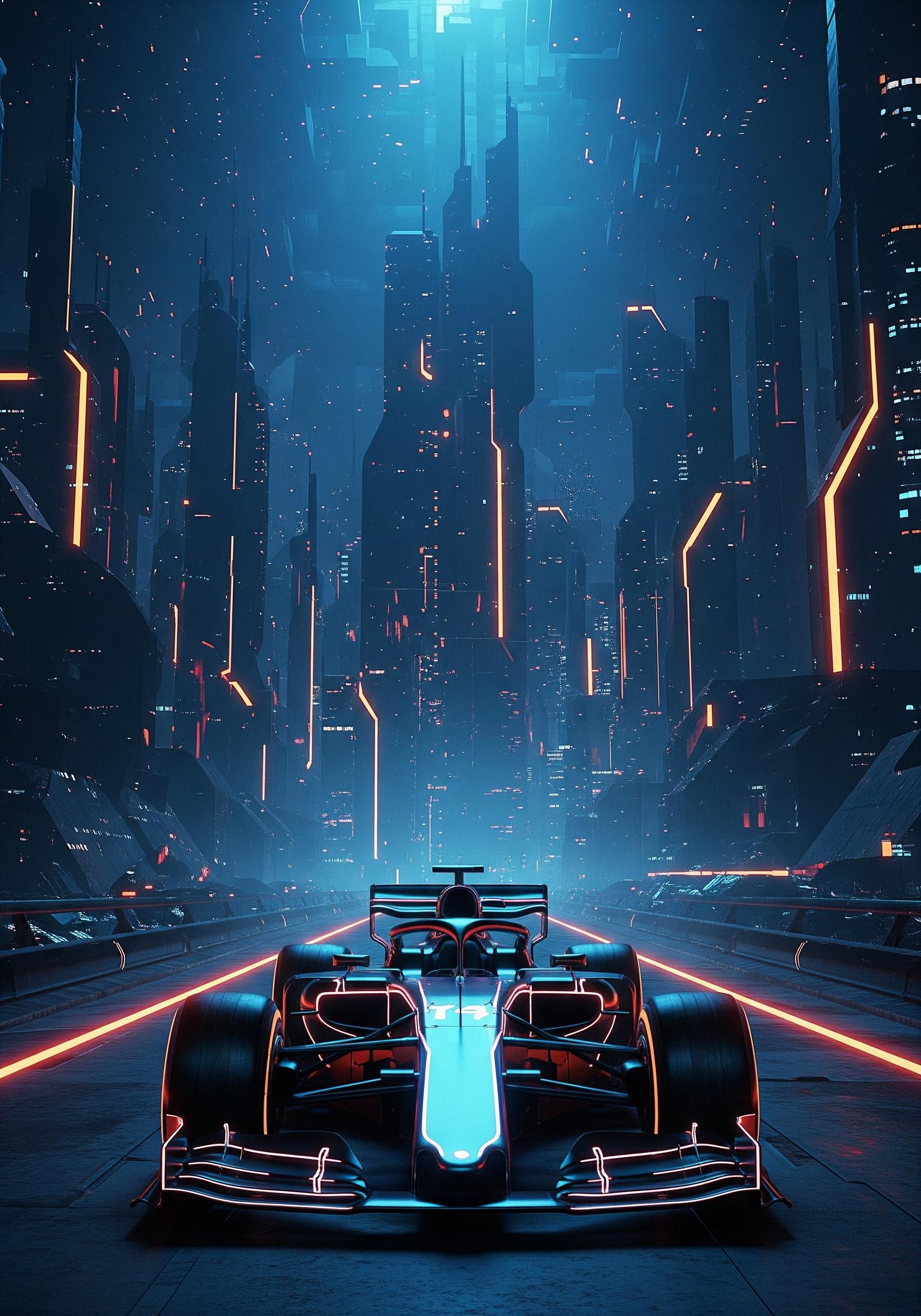 Neon City Futuristic Racecar Glow Download Wallpapers
