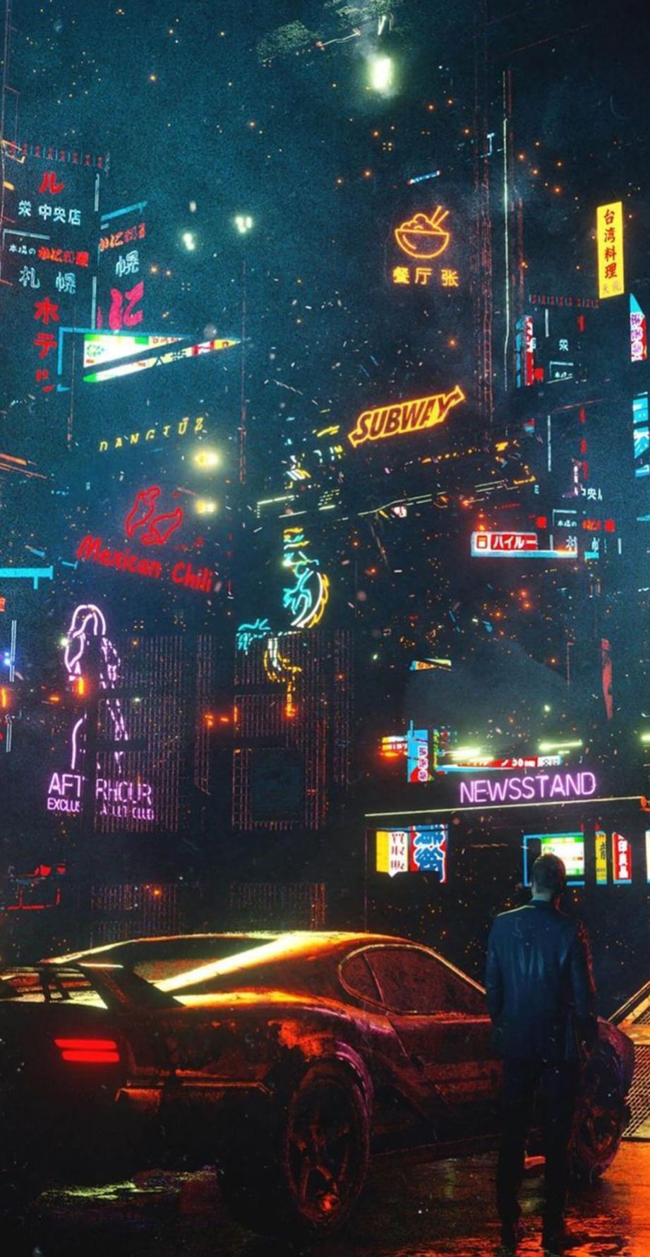 Neon Rain: Urban Nightscape Download Wallpapers