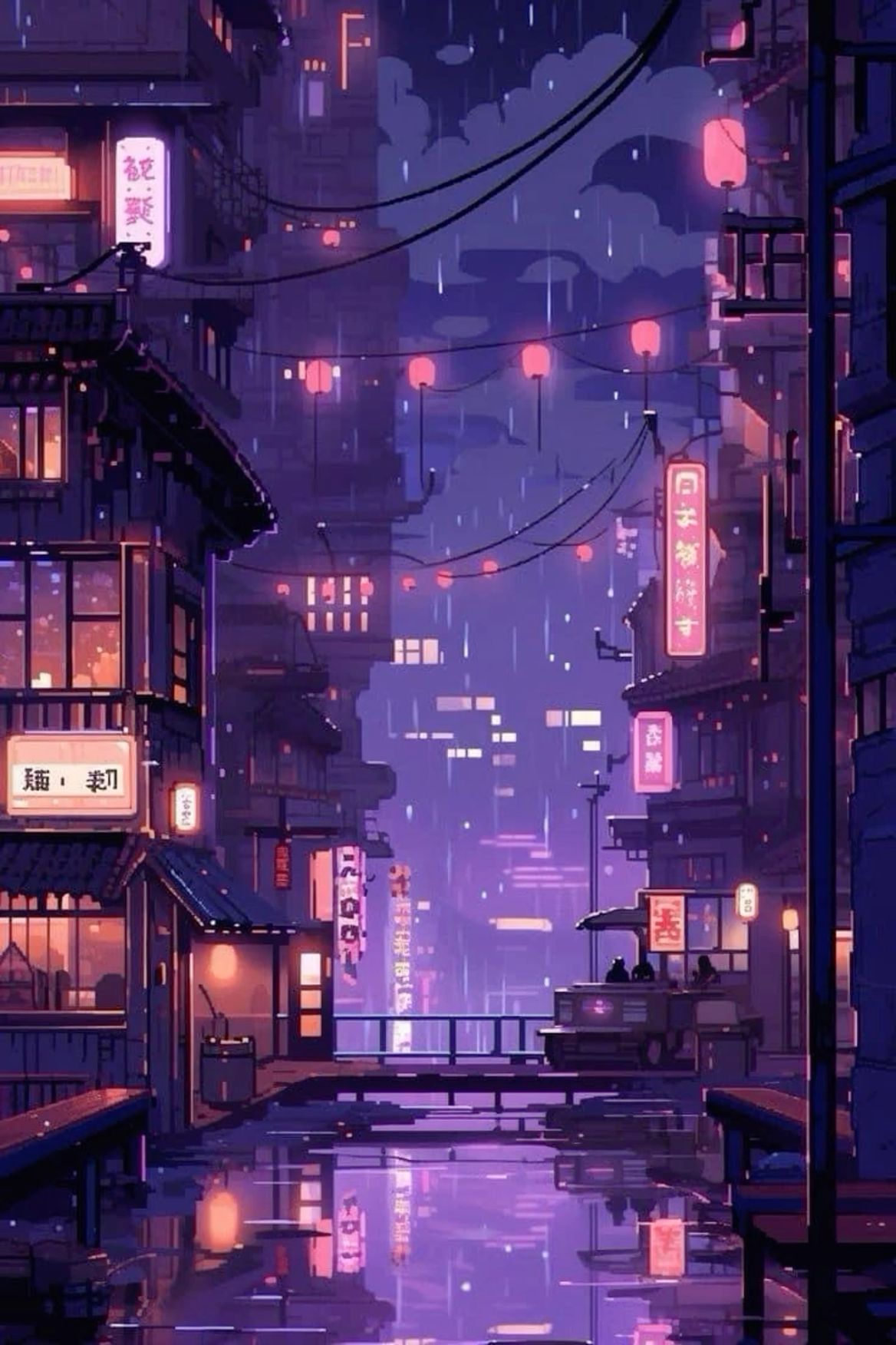 Neon Rain Cityscape Download Wallpapers