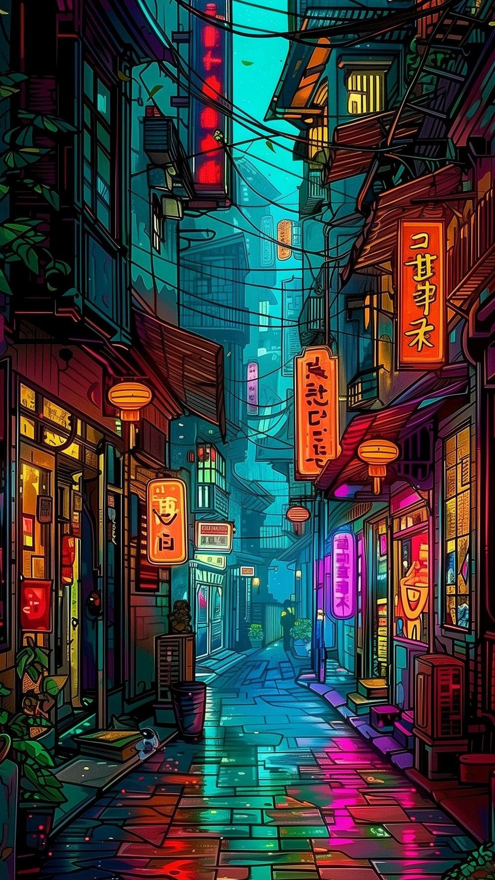Neon-lit Cyberpunk Nightscape Download Wallpapers