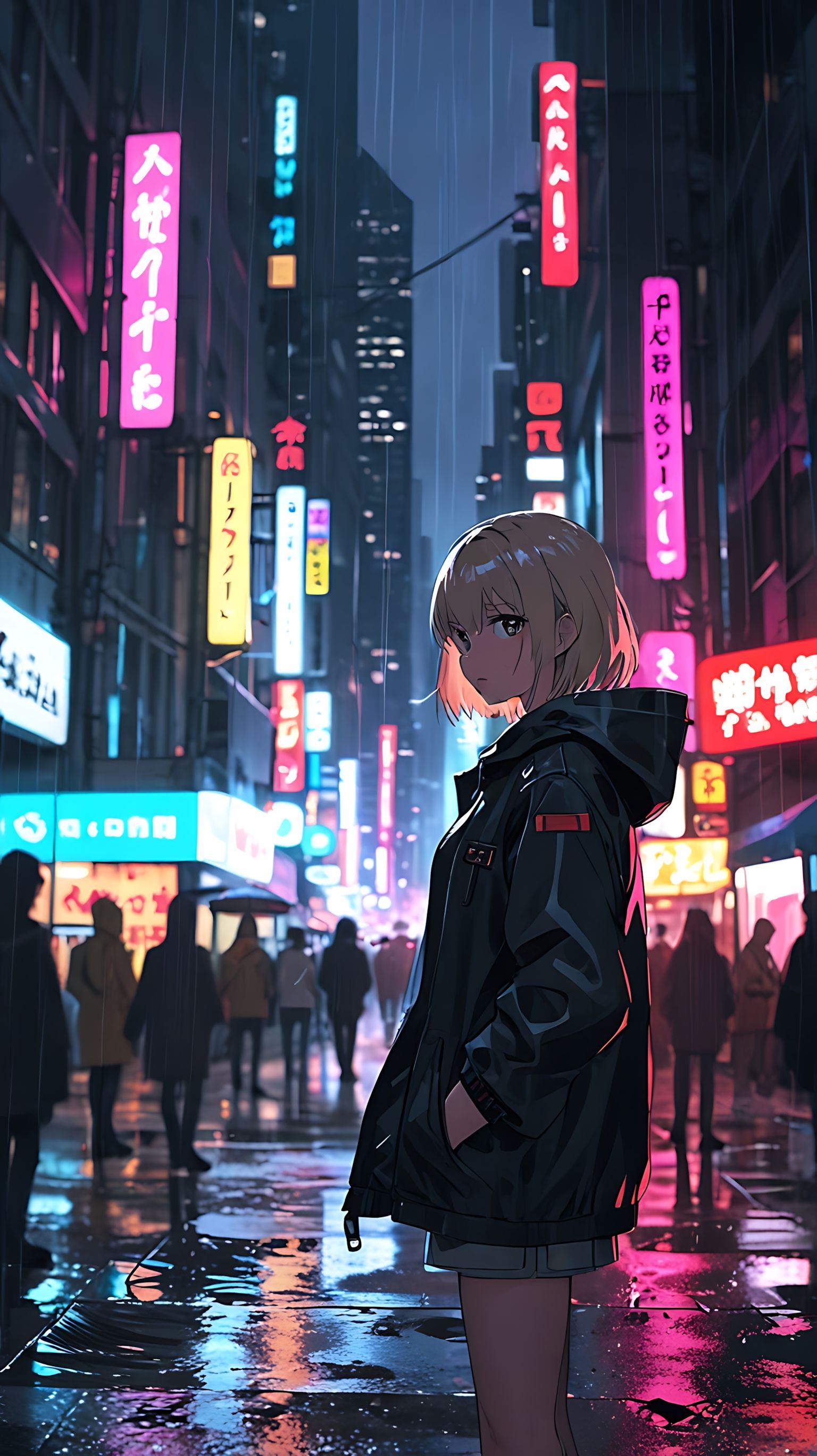 Neon Rain Anime Cyberpunk Scene Download Wallpapers