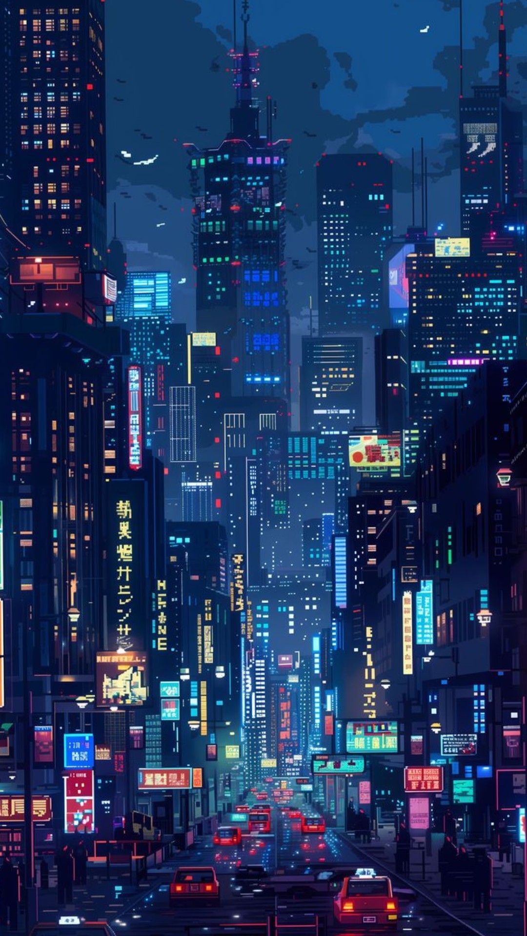 Neon City Pixel Skyline Download Wallpapers