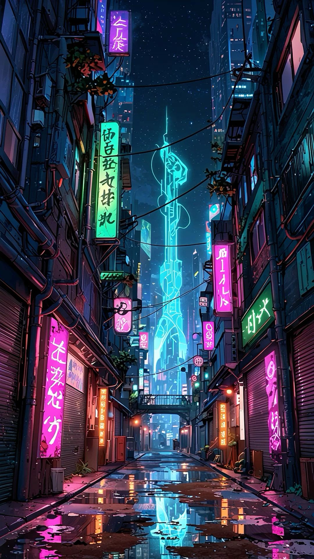 Neon Reflections on Wet City Streets Download Wallpapers