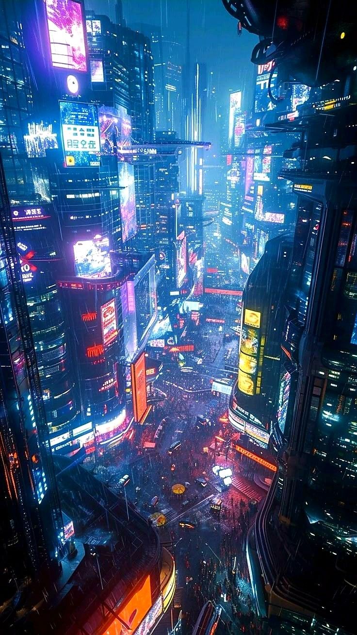 Neon Skyline Cyberpunk Night Download Wallpapers