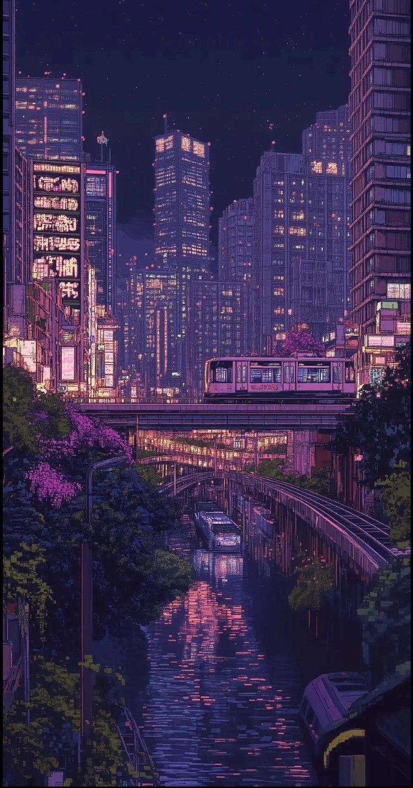Neon River Skyline Glow Download Wallpapers