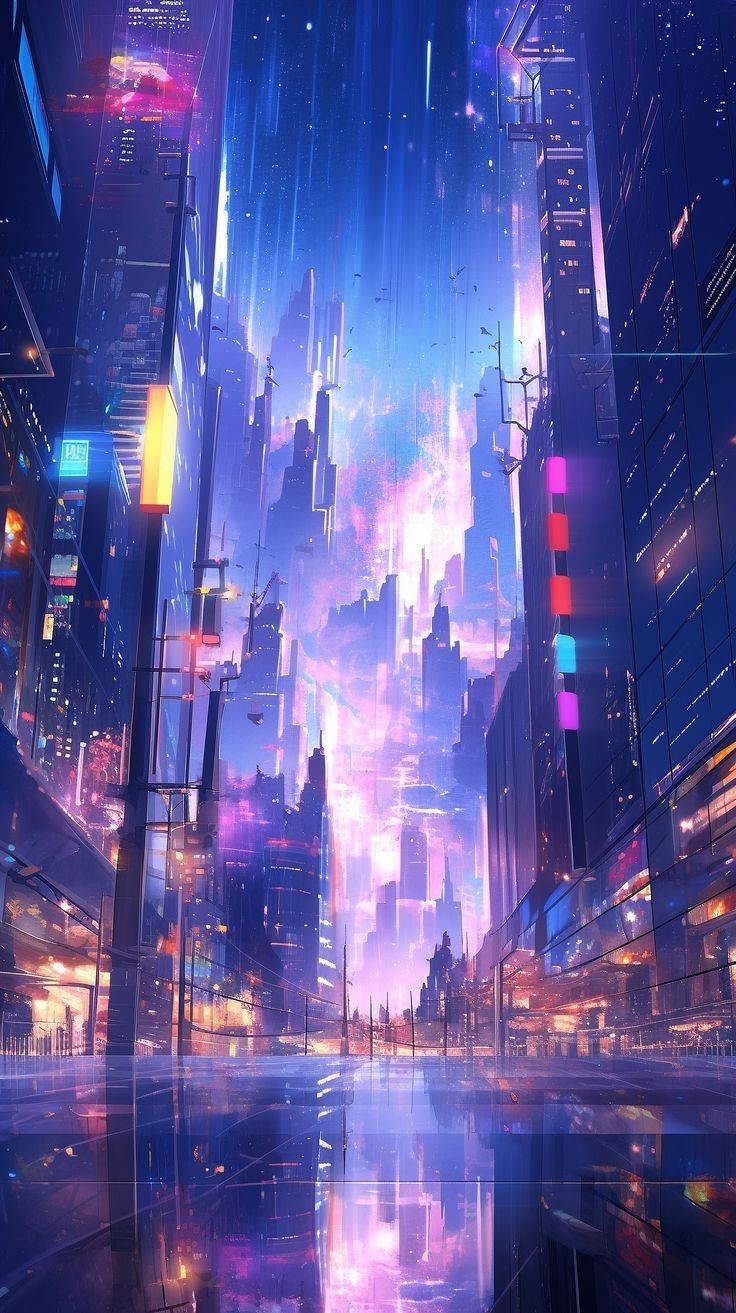 Neon Skyline Reflection Download Wallpapers