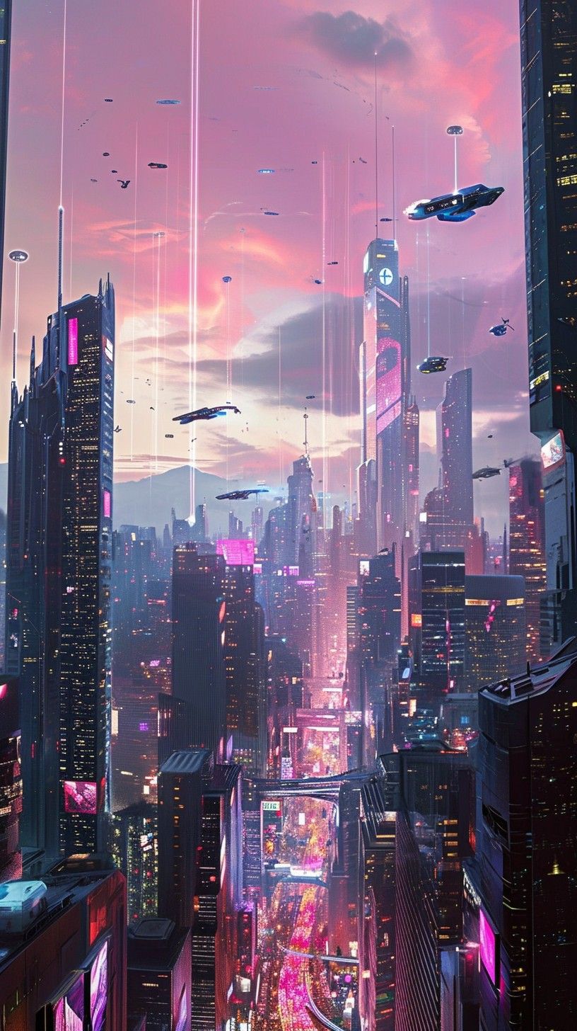 Neon Skies Over Cyber City Download Wallpapers