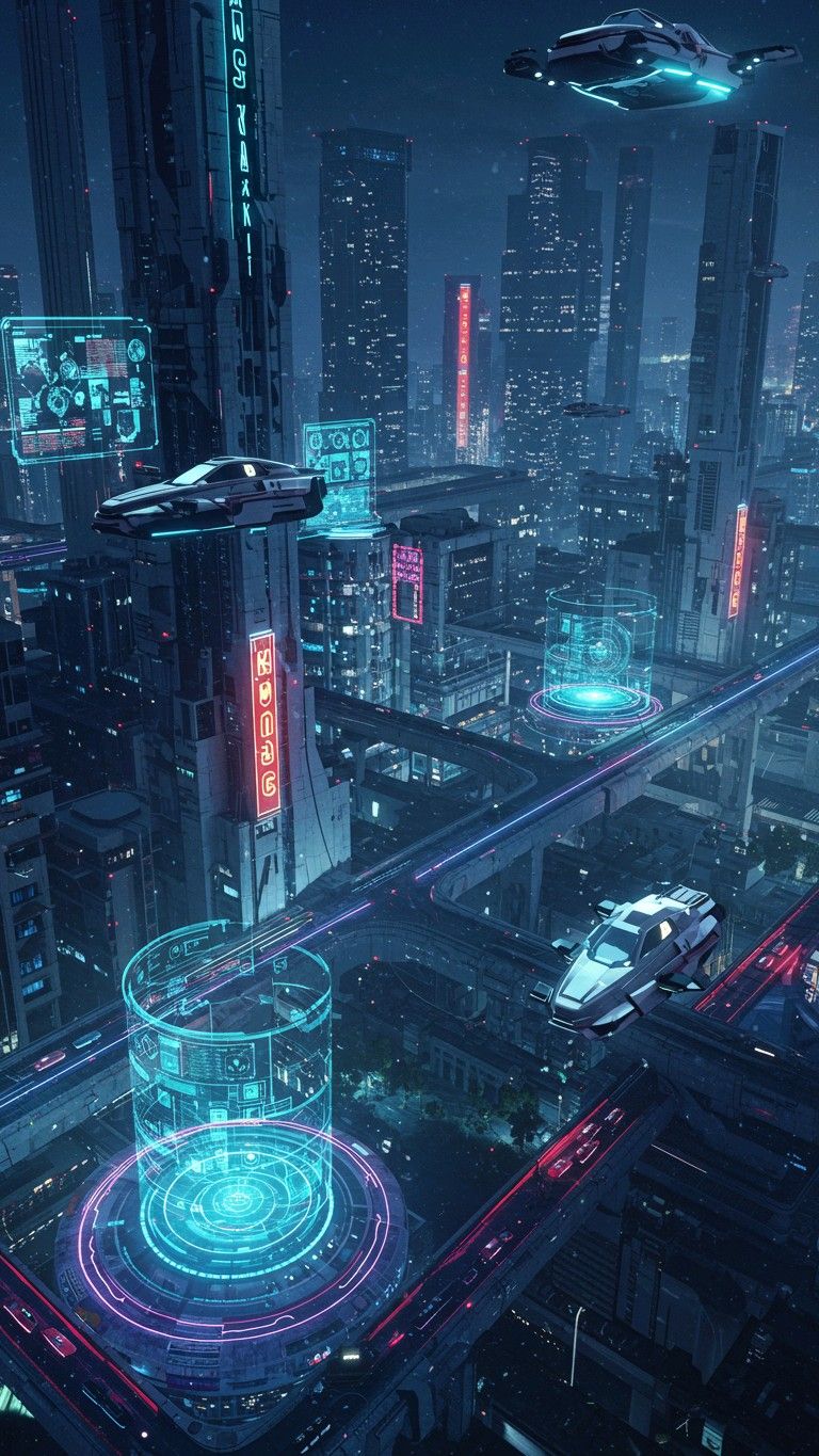 Neon-Lit Futuristic City Nightscape Download Wallpapers