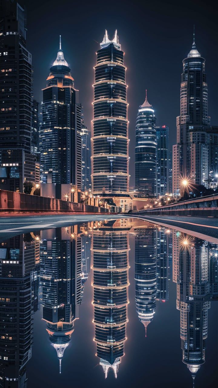Neon Cityscape Night Reflection Download Wallpapers