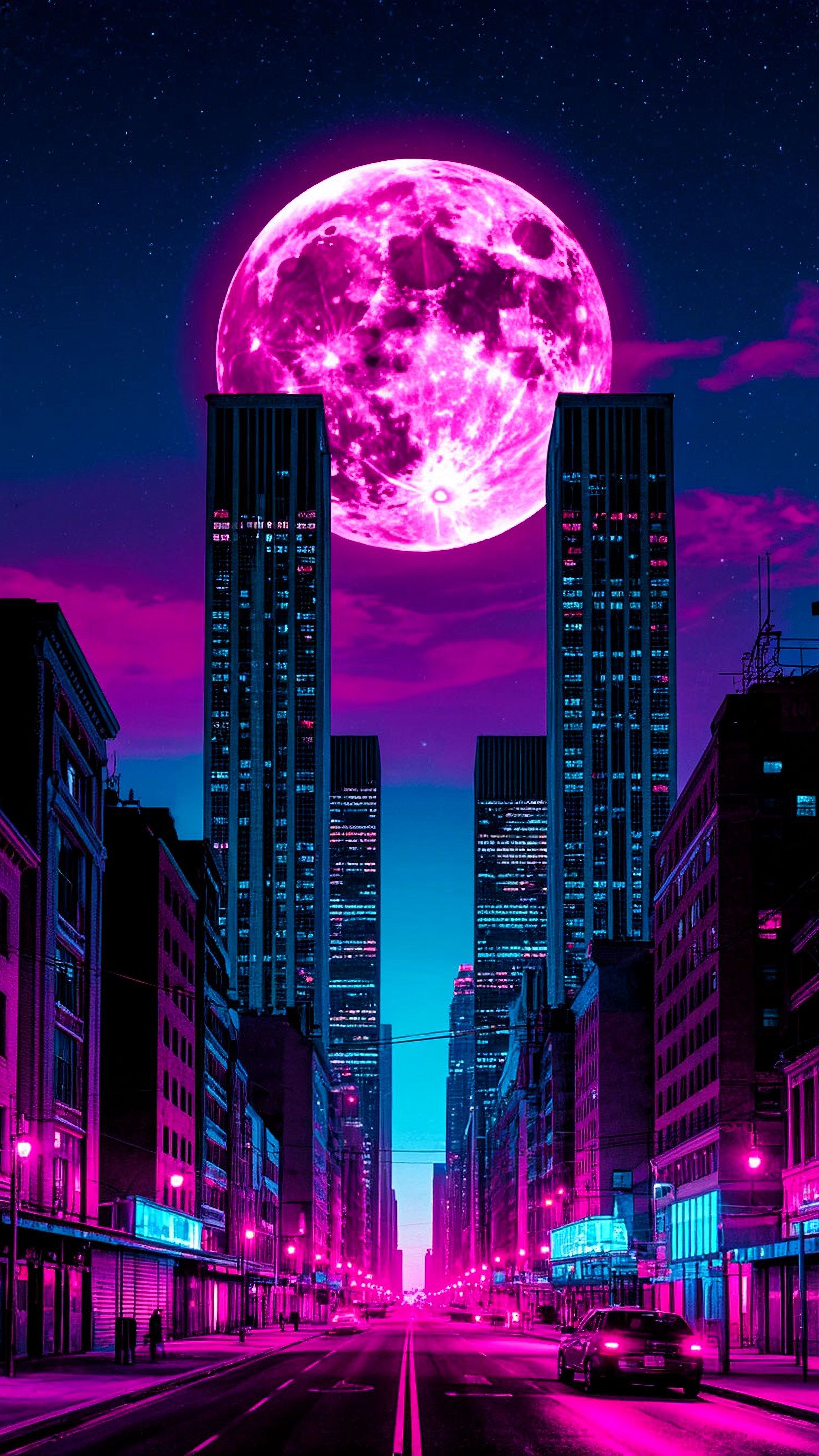 Neon Skyscrapers in Pink Glow Download Wallpapers