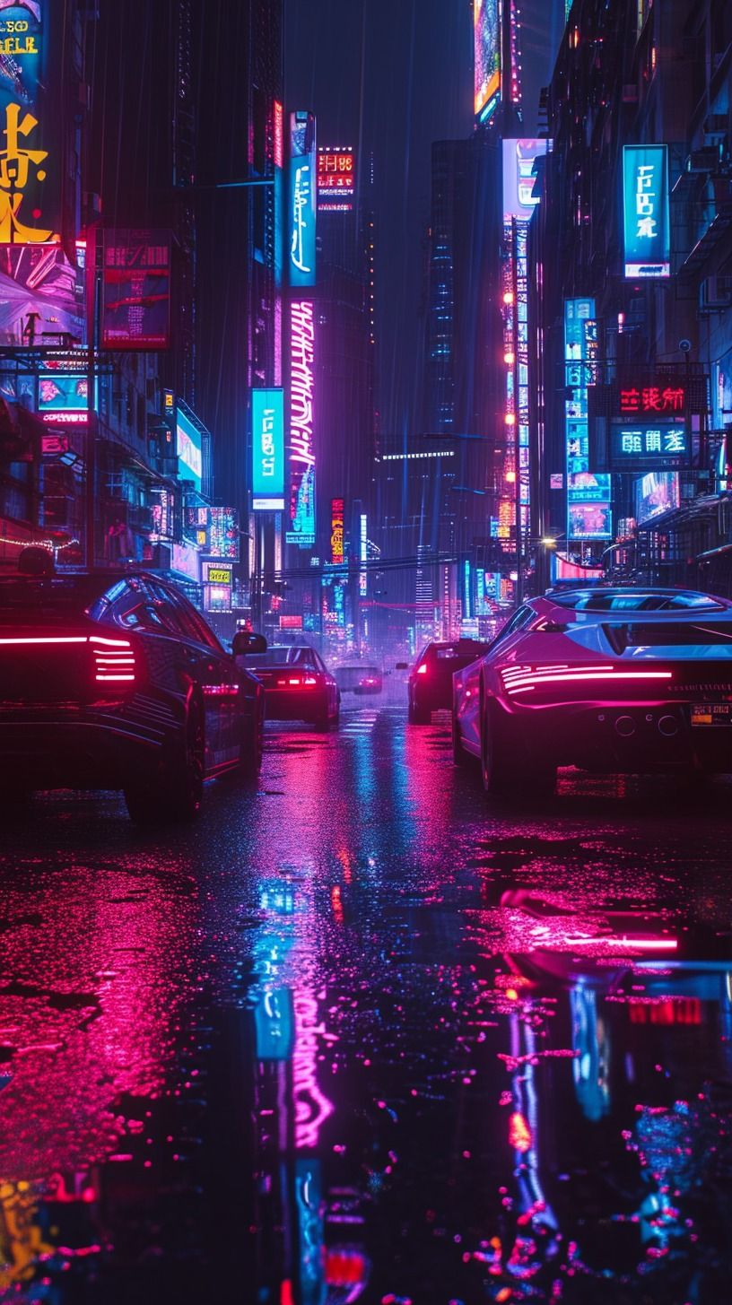 Neon-Lit Cyberpunk Cityscape Download Wallpapers