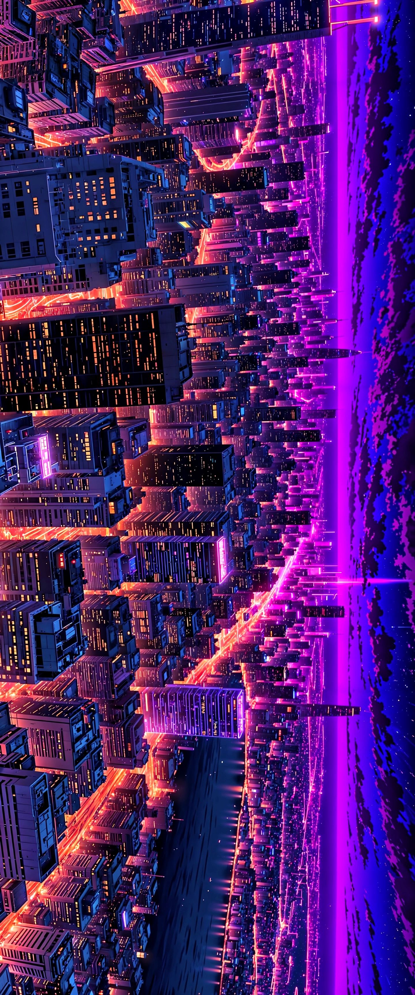 Floating Neon Metropolis Nightscape Download Wallpapers