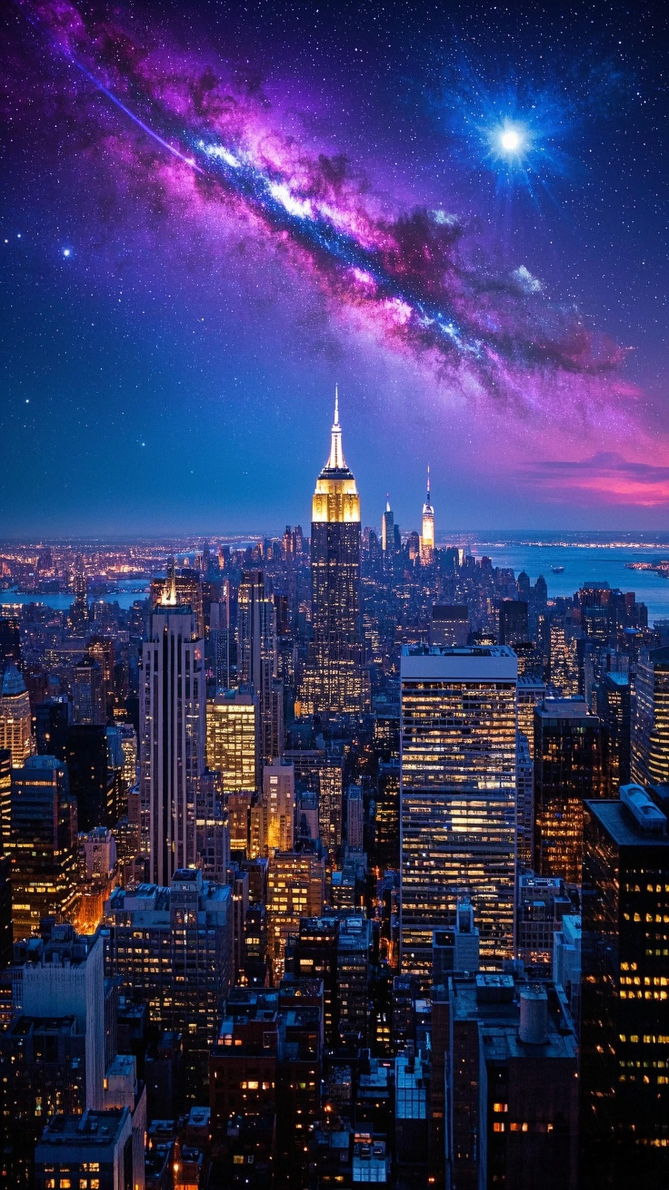 Neon Skyline with Cosmic Glow Download Wallpapers