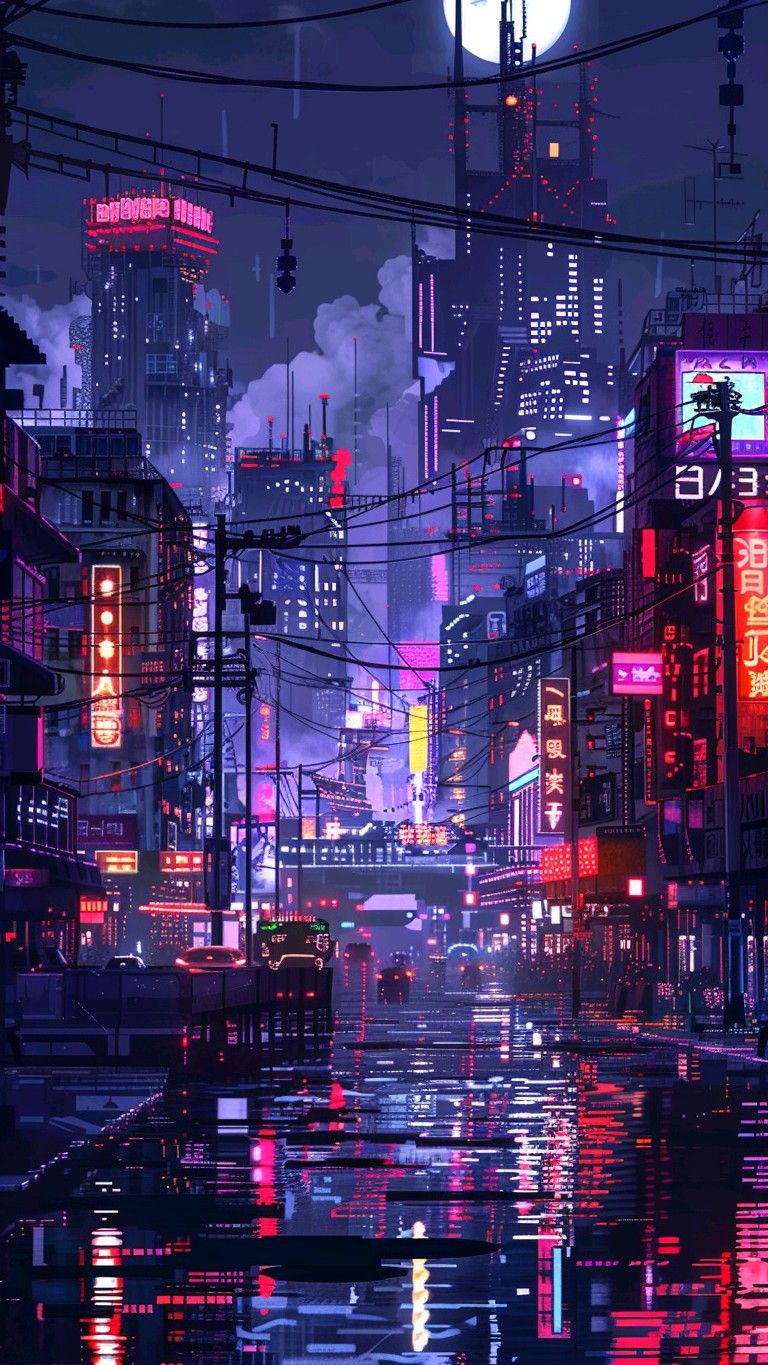 Neon Cityscape Pixel Art Download Wallpapers