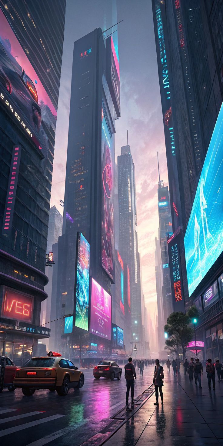 Futuristic Neon Metropolis Skyline Download Wallpapers