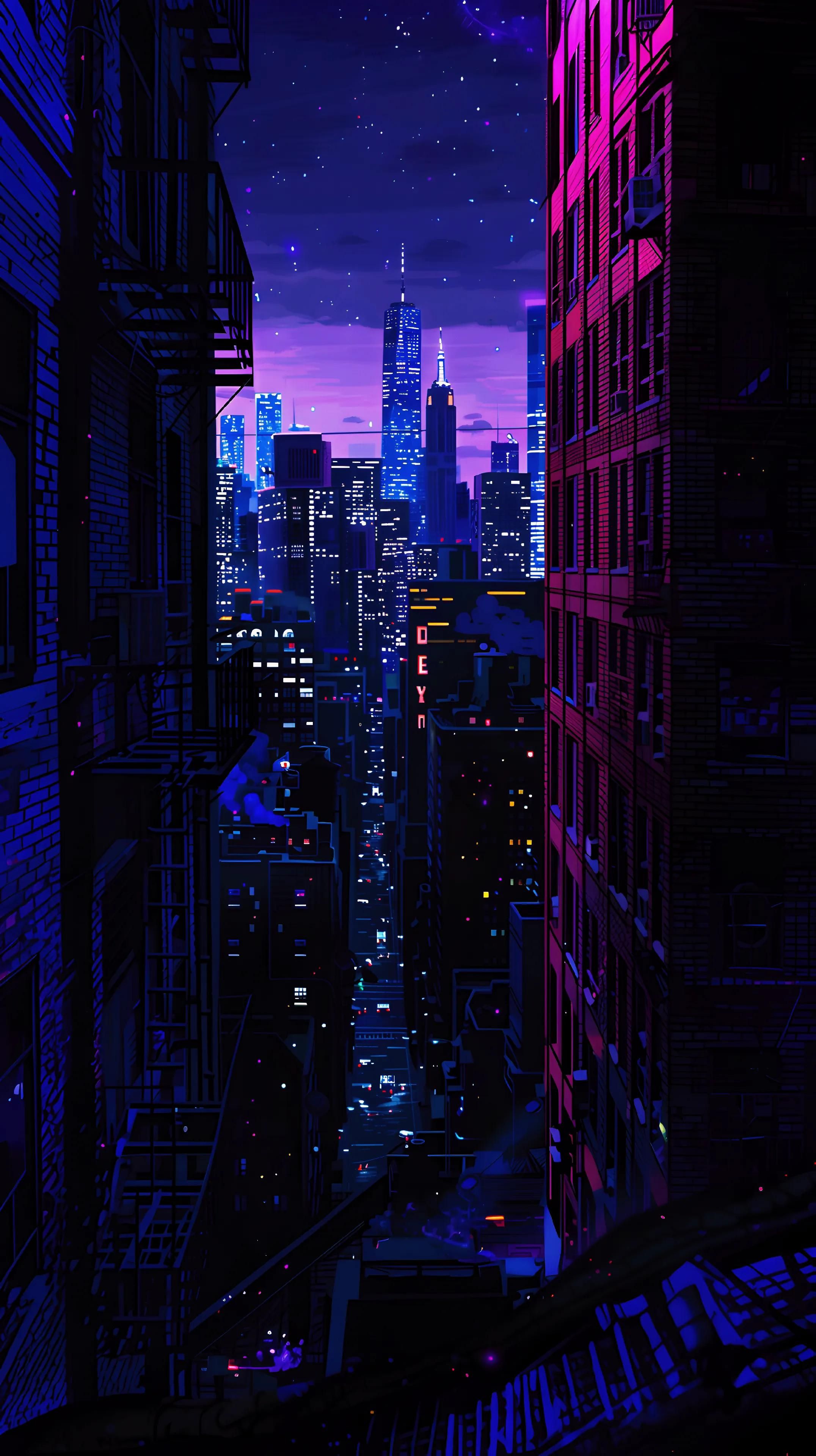 Cyberpunk City Neon Glow Download Wallpapers