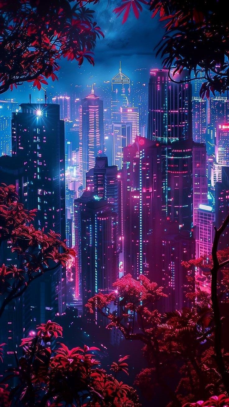 Neon City Skyline Glow Download Wallpapers