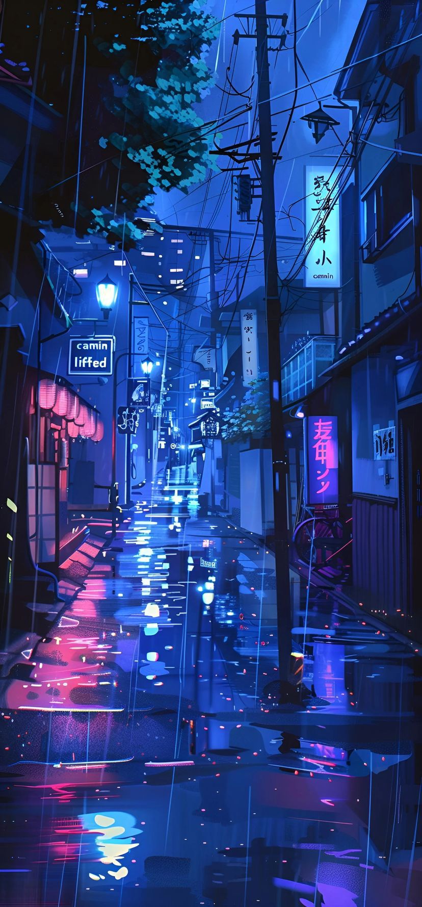 Neon Rainlit Cyberpunk Street Download Wallpapers