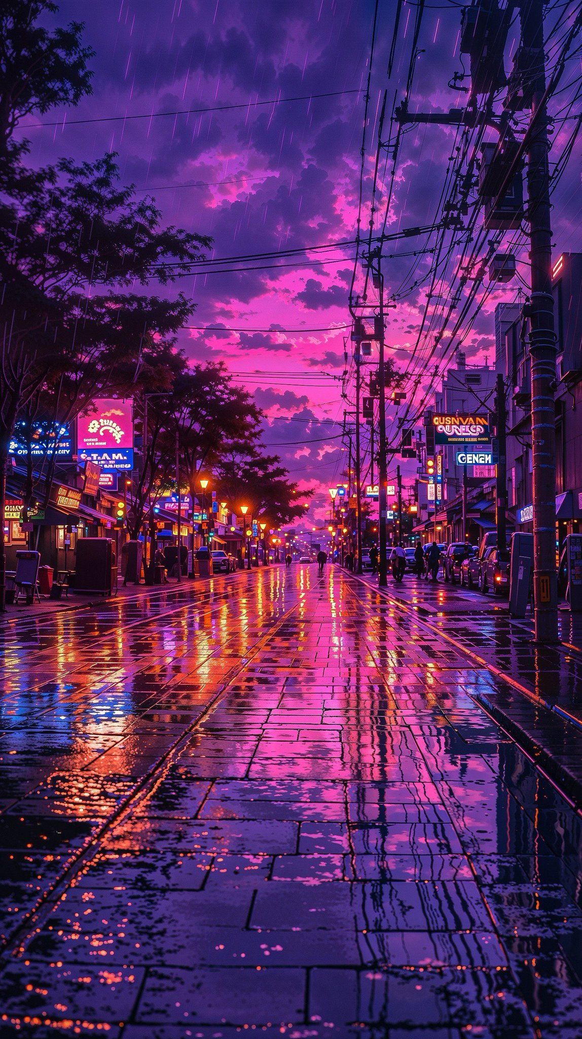 Neon Rain Cityscape at Night Download Wallpapers