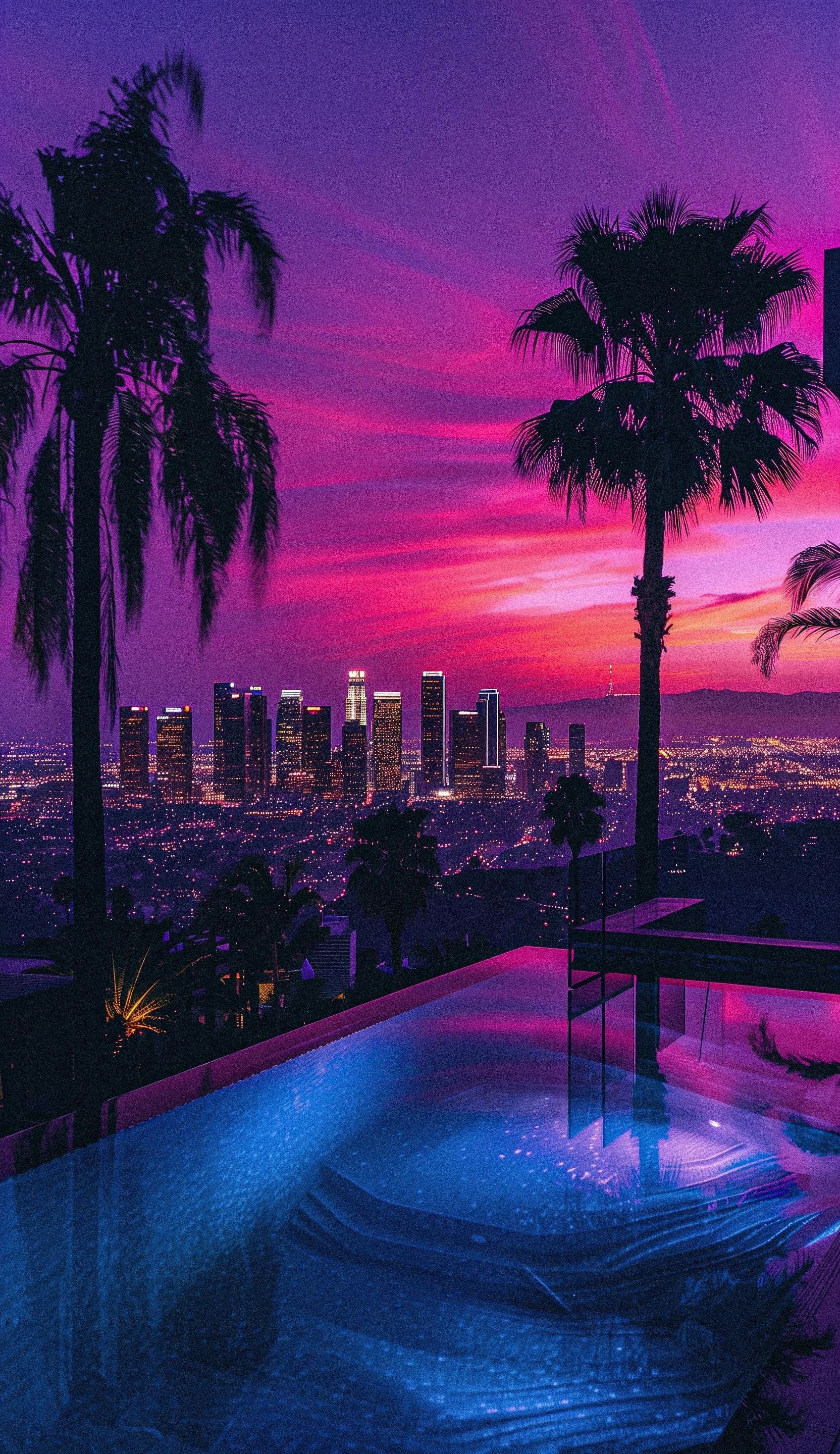Neon Oasis Poolside Skyline Download Wallpapers