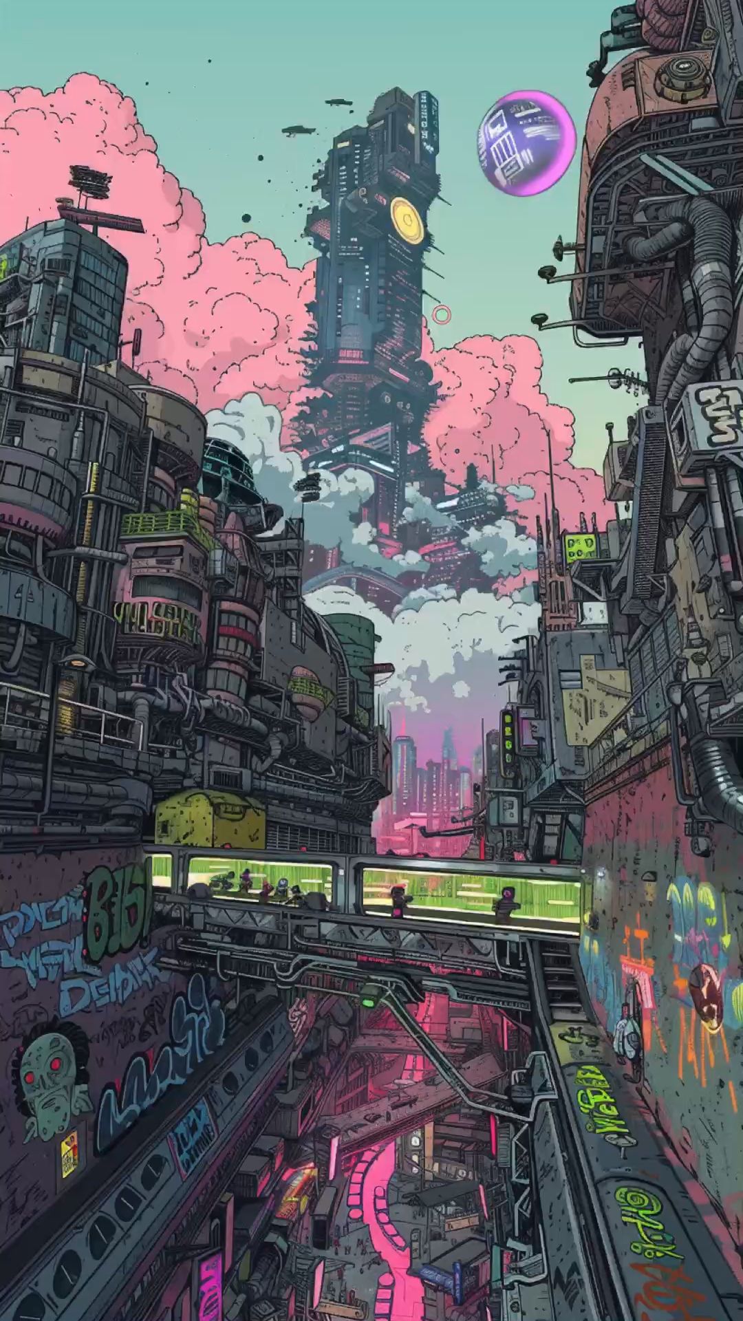 Neon Skyscrapers in Futuristic Metropolis Download Wallpapers