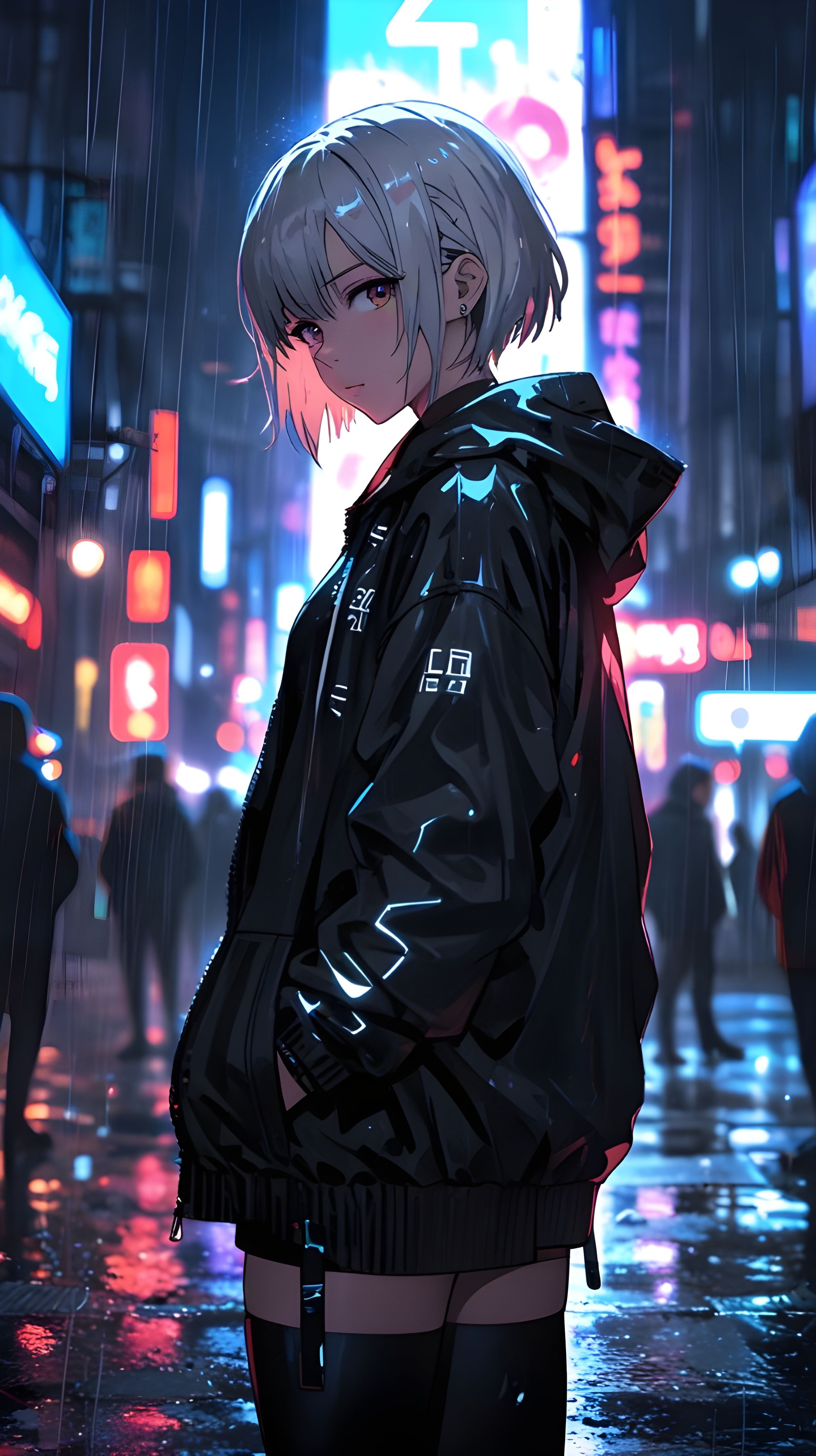 Neon Rain Anime Cyberpunk Download Wallpapers