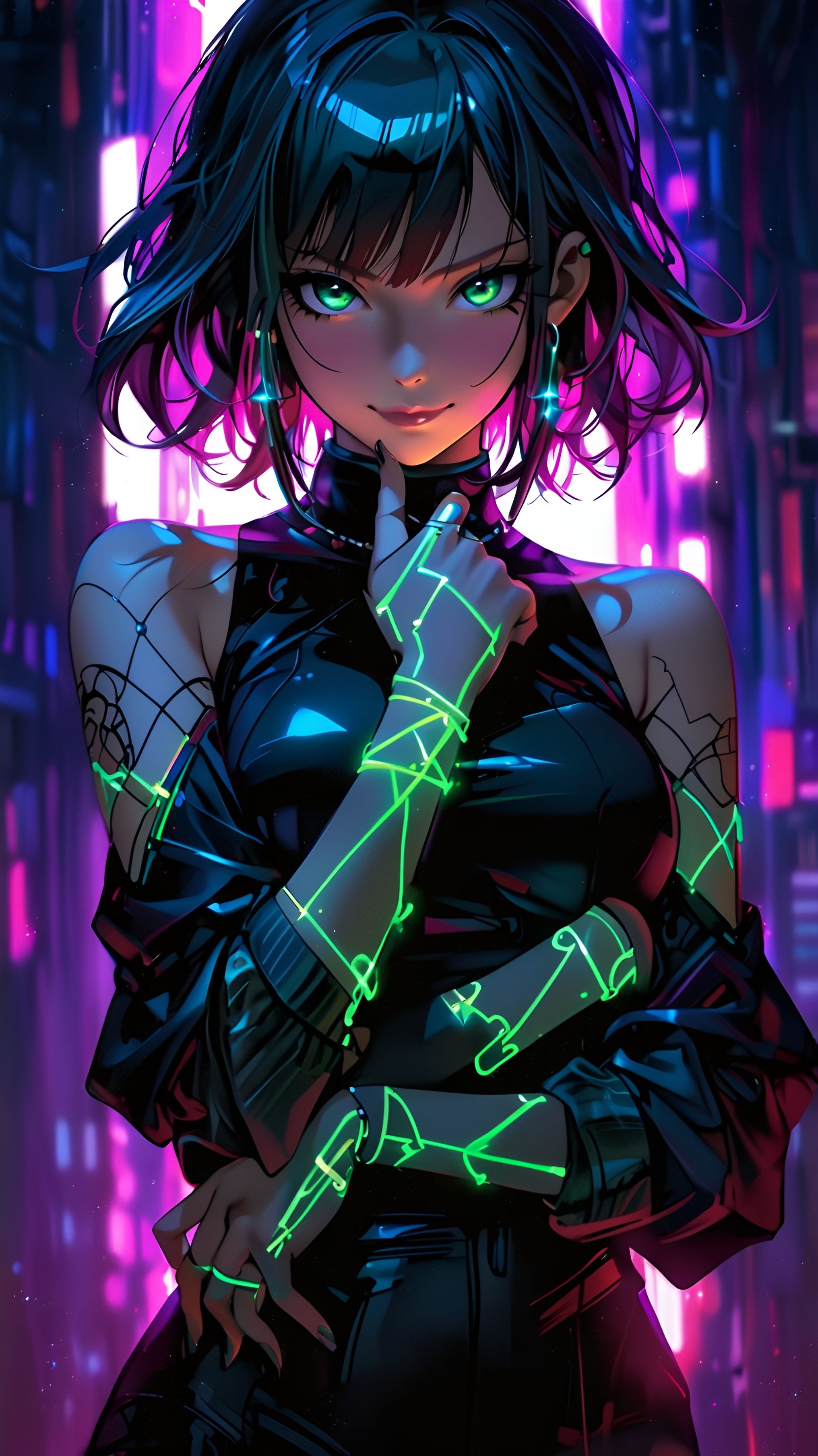 Neon Cyberpunk Girl Portrait Download Wallpapers